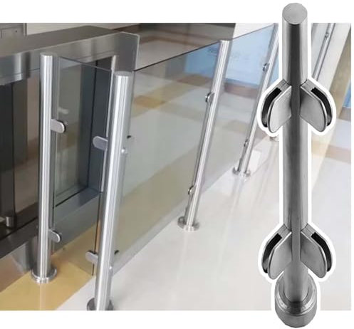 RENYJGOU Kit de pinces en verre pour balustrade ronde, Hiera pour escaliers de séparation pour intérieur et extérieur, pour mezzanine, terrasse et jardin, Sier Corner Post/H-90 cm (35,4)
