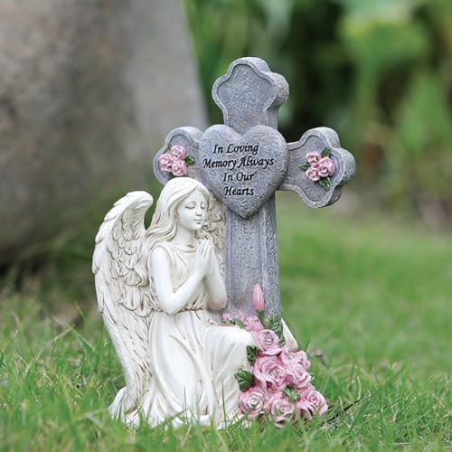 ACAREY Engel Gartenstatuen, Solar Engel Gartenfiguren,Engel Grab Skulptur Deko Rasen,Betende Wetterfeste Figur am Grab, Wetterfest Grabschmuck für Friedhof Outdoor Gartendekoration (A)