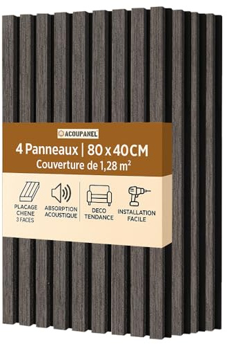 ACOUPANEL | Akustikpaneele aus Holz | 4 Wandpaneele 1,28 m² | Schalldämmung | Eichenfurnier 3-seitig | Einfache Installation Wand oder Decke (schwarze Eiche)