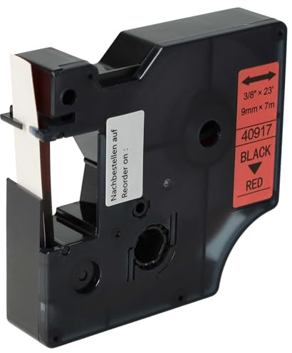 vhbw Schriftband-Kassette Ersatz für Dymo D1 | 40917 für Etiketten-Drucker 7m x 9mm Schwarz auf Rot