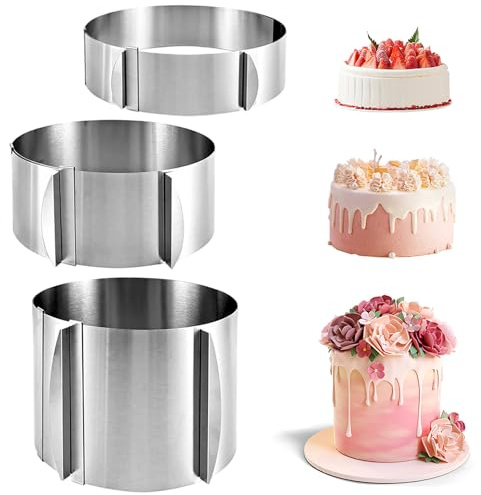 LUPATDY 3 pezzi anello per torta regolabile 16-30 cm, anello per torta alto 15 cm/8 cm/5 cm, resistente alle temperature in acciaio inox, con scala, accessori per torte, telaio rotondo