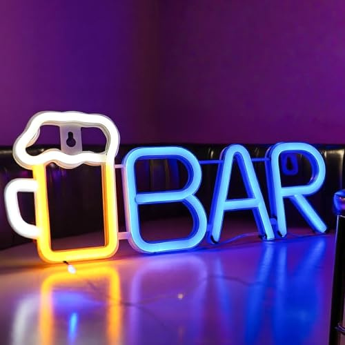Calenxy Cartel de neón para bar cerveza, luz de neón, lámpara de pared azul neón, placa de noche de cerveza, USB o batería de 3 AA, accionamiento por batería, cartel de pared para bar, restaurante
