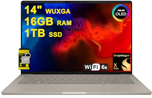 ASUS Zenbook A14 Laptop 14 WUXGA OLED (100% DCI-P3, 600nits HDR) Qualcomm 8-core Snapdragon X Plus (fino a 45 top) 16 GB RAM 1 TB SSD per Creator Business Professional Win11 ICP Hub