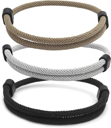 UIEXAY 3 Stück Armband Herren Schwarz Segeltau Surferarmband, Handgemacht Surfer Armband Paracord Für Männer Und Damen Nautic Seil Armband Einstellbar Geflochtenes Armbänder