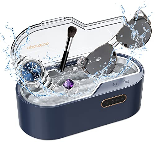 Limpiar Plata Ultrasonico, 450 ml Dispositivo Ultrasónico con 4 Ajustes de Tiempo 45 KHz, Limpiador Ultrasónico Profesional para Joyas, Gafas, Relojes, Plata, Anillos (Azul)