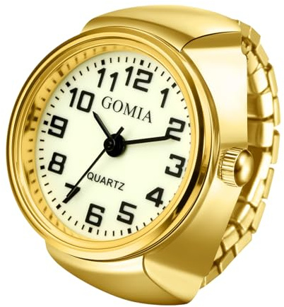 JewelryWe Ringuhr Fingeruhr mit Elastischem Zugband Analog Quarz Fingerringuhr Damen Herren Dehnbarer Metallband Ring Uhr Uhrenring mit Grünem Leuchtenden Zifferblatt