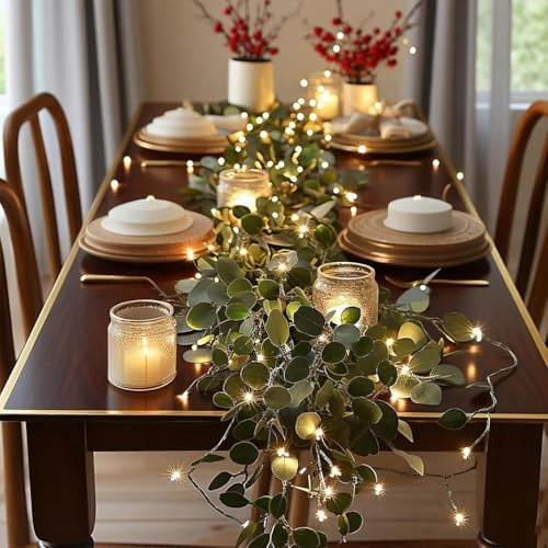 Twinkling Tree Olive Vine - 6ft Fairy Light Olive Vine Garland, Artificial Greenery Christmas Garland with 96 LED, Timer, Fairy Lights Battery Operated for Mantel & Home Decor (1 PCS)