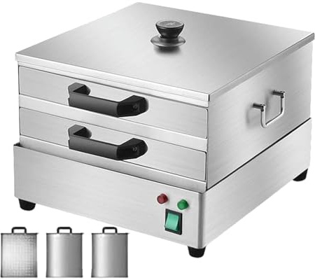 Vaporera De Acero Inoxidable Para Rollos De Fideos De Arroz, Con 2 Cajones + 1 Vaporera, Asa Antiescaldaduras, Bandeja Extraíble, Para Recetas De Cocina China (30 X 33 X 21 Cm),Silver