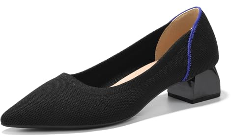 Uonpie Scarpe da Donna con Tacco a Blocco Closed Toe Senza Chiusura Sera Eleganti e comode Pumps,1508JDK-nero-4,41 EU