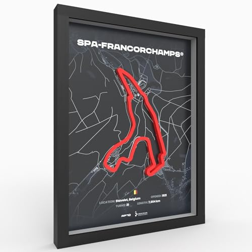 Spa-Francorchamps Poster 3D Motorsport A3 dans un cadre en bois I Impression de qualité supérieure I 2000 dpi I Papier 280 g I Art de course 3D comme décoration pour mur, bureau et bureau ou cadeau I