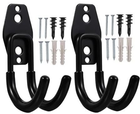 MOTHNUR 4pcs Heavy Duty J Shaped Garage Hooks Wall Mounted Storage System Garden Tool Organizer Non-Slip Hose Holder Compatible with Various Hose Outdoor Metal Hangers