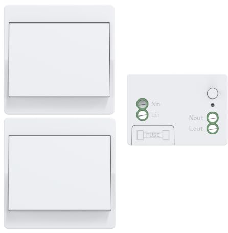 Aovrlcx EU Interrupteur sans fil kit d'interrupteur à bouton sans fil auto-alimenté interrupteurs cinétiques sans fil bidirectionnels sans pile télécommande radio (White 1Gang 2V1) | wireless switches RF433 interrupteur d'éclairage sans fil sans piles interrupteur à télécommande radio va et vient sans fil