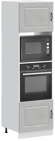 Qnhdfrt Kalmar Concrete Grey Kitchen Oven Cabinets 60x57x207 cm Engineered Wood Tall Unit Adjustable Feet Compact Modern Storage Solution for Kitchen Dining Studio