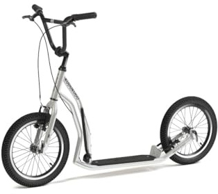 YEDOO Kudu Tretroller - Kickscooter für Erwachsene mit Luftreifen 16/16 und verstellbarem Lenker. Silber