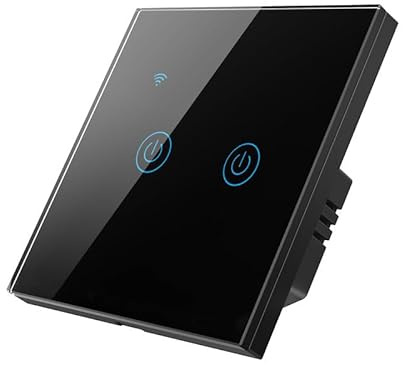 Homekit interruptor de luz inteligente, panel táctil de cristal, funciona con Homekit, control de voz Siri,Timing, línea neutral necesaria,EU,10A Le Noir(2 pandillas)