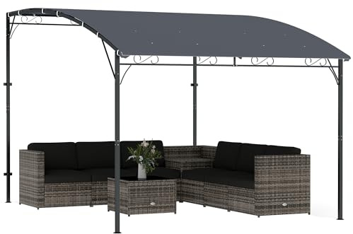 Outsunny Pérgola de Pared de Jardín 2,8x3,8 m, Cenador de Jardín con Techo Inclinado, Orificios de Drenaje y Estructura Metálica, Resistente a la Intemperie, para Patio, Terraza, Balcón, Gris