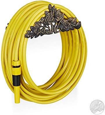 Relaxdays Portatubo da Giardino, Stile Antico, in Ghisa, Sella Porta Cavo da Parete, Vintage, Tubi da 20 m, Bronzo