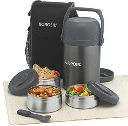 Borosil FGSTIFFCON3 Hydra Hot-N-Fresh Coffret de 3 boîtes repas en acier inoxydable Argenté 350 millilitres