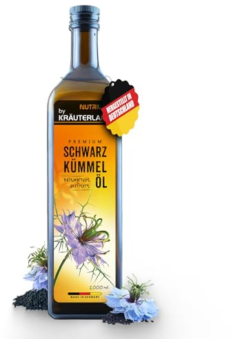 NUTRILIFE by Kräuterland Schwarzkümmelöl 1L (1000ml), Gefiltert, Kaltgepresst, 100% Nigella Sativa, ohne Zusatz von Aromen, Frabstoffe & Konservierungsstoffe - direkt aus unsrer hessischen Ölmühle