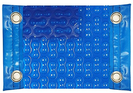 International Pool Protection Manta TÉRMICA (8x5m) DE 500 MICRAS Geo Bubble con Refuerzo EN LOS Lados Estrechos + Cubierta DE PROTECCIÓN para COBERTOR Solar + ENROLLADOR TELESCÓPICO