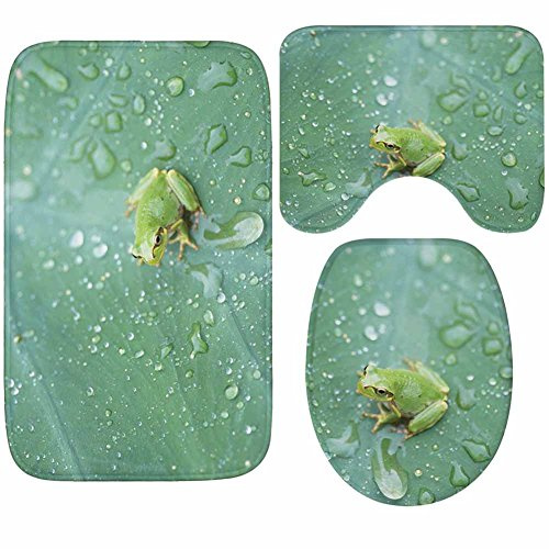 X-Life 3-Teiliges Badezimmer Teppich Set – Badematte 40x50cm, Badteppich 50x80cm und WC-Deckel-Bezug 35x45cm– Badematten rutschfest & waschbar mit Ausschnitt, aus weicher Kunstfaser, Grün