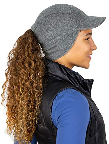 TrailHeads Fleece Sport Mütze Damen - Pferdeschwanz-Wintermütze mit reflektierendem Rand
