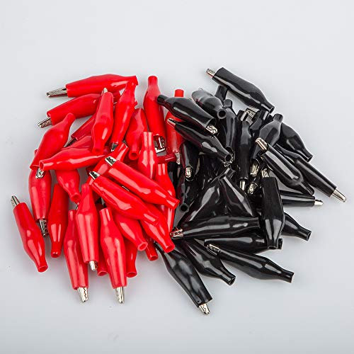 YuCool - Juego de 60 pinzas de cocodrilo (35 mm, revestimiento de níquel, cubierta protectora de aislamiento, para pruebas de laboratorio), color plateado