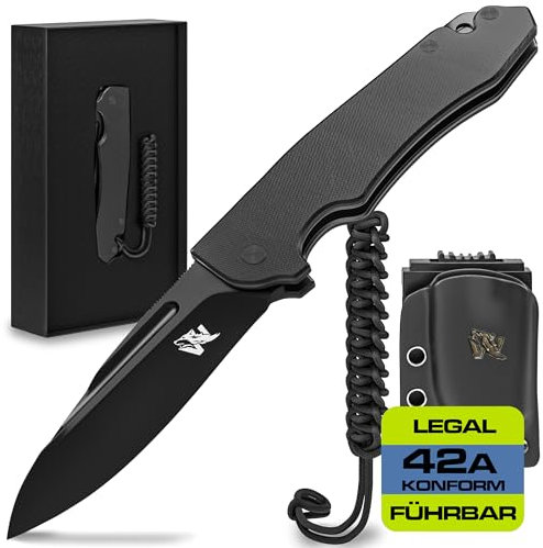 Wolfgangs CORVUS Zweihandmesser Klappmesser aus feinstem D2 Stahl - Legales Taschenmesser Klappmesser - Rebustes Outdoor Messer Survival - Klappmesser Outdoor inkl. Kydex Holster