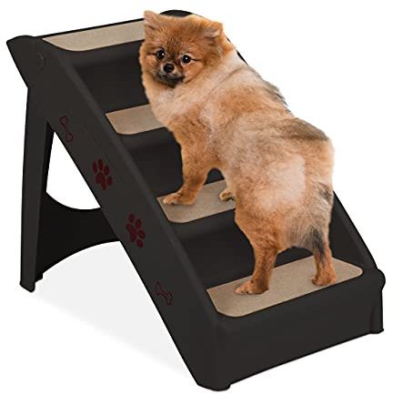 Relaxdays Hundetreppe 4 Stufen, kleine & große Hunde, Bett & Couch, Auto, Tiertreppe, HxBxT: 49 x 39 x 61 cm, schwarz