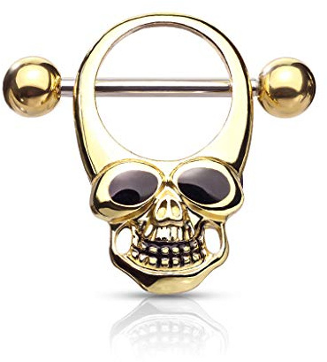 beyoutifulthings Brustwarzen-Piercing Totenkopf Enamel-Augen Brust-Piercing Nippel-Piercing Chirurgenstahl Gold Silber Schwarz Stab 1,6/16mm