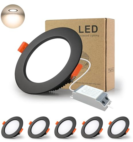 BAGZY Downlight Led Negro Techo Empotrable, 5x 5W Foco techo Redondo=50W (500 LM) 4000K (Luz Blanco Natural), IP44,Recorte 70-80mm, AC 220-240V,Foco de Techo Ultraplano para Dormitorio,Baño,Cocina