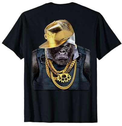 Gorilla Rapper in Catena e Berretto Dorati, Stile Hip Hop Maglietta