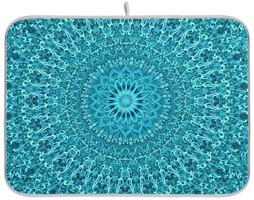 Super Absorbent Dish Drying Mat, Microfiber Fast-Drying Dish Mat, 24 x 18, Kitchen Dish Drying Pad, Mandala Turquoise Teal Blue Green