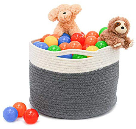 DuneDesign 20l Baumwoll Korb Aufbewahrung - 25cm hoch Wäschekorb Geflochten - Wäschesammler Kinder Korb Wickelkommode Baby Wäschekorb Wickeltisch - Aufbewahrungskorb Spielzeug - Deko Körbe Geflochten