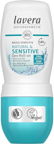 Lavera Deo Roll-On Basis Sensitiv - Natural & Sensitive - 0% sels d' aluminium - vegan - Protection déodorante fiable 48h - cosmétiques naturels -base d’aloe vera bio et de minéraux naturels - 50 ml