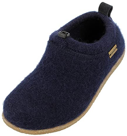 HAFLINGER Guido Walkstoff Hausschuh Pantoffel mit Gummizug, TR-Gummisohle & Wechselfußbett Unisex Blau, Gr. 45
