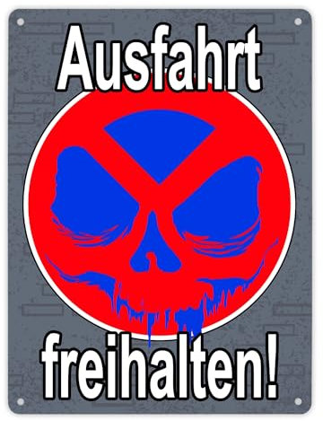 Metallschild XL in 21x28 cm Totenkopf Motiv - Ausfahrt freihalten! Privatgrundstück ein Warnschild für Parkverbot mit Totenkopf damit deine Private Ausfahrt in Zukunft immer frei