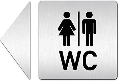 Türschilder24 XXL Schild - Türschild • 125 x 125 mm • WC Toiletten Richtungspfeil • 1,5 mm Aluminium Vollmaterial • 100% Made in Germany (WC Schild mit Pfeil für beliebige Richtung)
