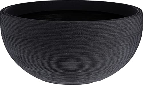 Muddy Hands 60cm Extra Large Anthracite Chisel Effect Bowl Plant Pot Indoor Home Outdoor Garden Round Plastic Flower Planter Water Feature
