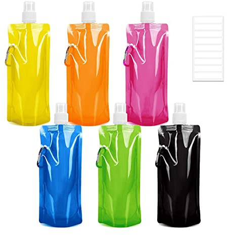 Faltbare Wasserflasche Wiederverwendbare Wassersack mit Karabinerhaken 480ML flexible faltbar trinkflaschen zum Wandern Abenteuer Reisen (6 pcs)