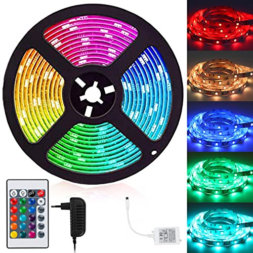 Joparri 2m RGB LED Streifen, 5050 Leds LED Strip Lichterkette mit Fernbedienung und Netzteil, mit 15 Farbwechsel und 4 Modi, Lichtband Selbstklebend, für Schlafzimmer TV Zuhause Schrankdek