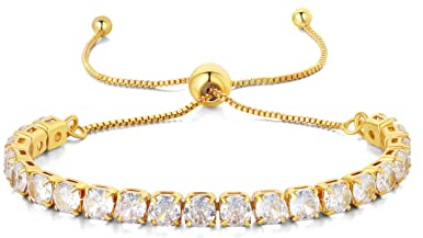 GW EinstellbarTennisarmbänder für Damen Armkette Gold, Zirkonia Kristall Armbänder für Frauen