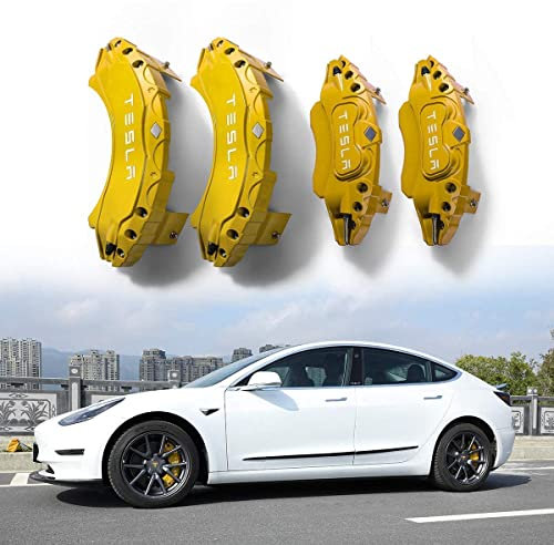 HEYCE 4 Pcs Car Brake Caliper Cover for Tesla Model S Custom Aluminum Alloy Brake Caliper Cover, Car Wheel Brake Durable Brake Calliper Covers,Yellow-18inches