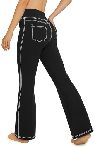 G4Free Bootcut yogabyxor med 4 fickor utsvängda leggings för kvinnor, hög midja, lediga klänningsbyxor, Svart, XXL/petite