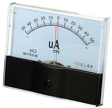 YOKIVE Analogico Da Pannello Amperometro, 44C2 Ampere Metro Corrente Tester, Grande per Ufficio, Arte, Casa, Uso quotidiano (DC 50-0-50uA)