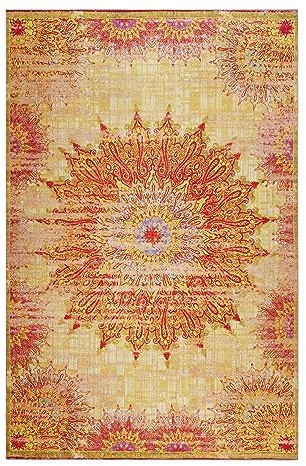 Wecon Home Rooftop gewebter Kurzflorteppich, 140 x 200 cm, gelb | moderner Kurzflor Teppich im Vintage Look für Wohnzimmer, Schlafzimmer oder Arbeitszimmer