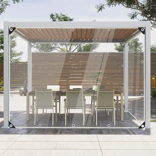 Clear Tarps Heavy Duty Waterproof, Transparent PVC Vinyl Tarpaulin with Grommets, Ropes, Reinforced Edge, Tear-Resistant, Anti-UV for Greenhouse, Patio, Garden, Porch, Pavilion, Outdoor