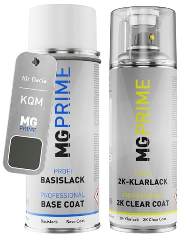 MG PRIME Autolack 2K Spraydosen Set für Dacia KQM Kaki Lichen/Oliv Grün Basislack 2 Komponenten Klarlack Sprühdose