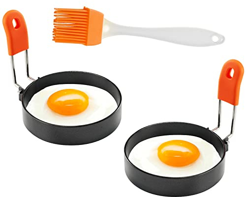 Eierformer 3.5 Zoll 2 Packs - Groß Eierformen mit ölbürste Pochierte Eier Maker für Omelette Mcmuffin Non Stick Eierringe Pancake Form