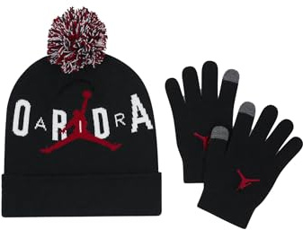Jordan Juego de 2 gorros con pompón para niños grandes, B(9a0869-023)/W, 8-18 años